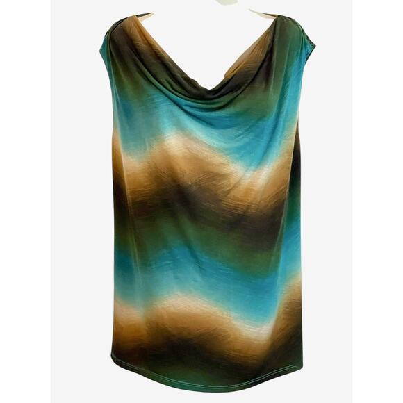 Dressbarn Womens 1X Top Artsy Watercolor Ombre Flowy Cowl Neck Y2K Blouse Tunic - Picture 1 of 8